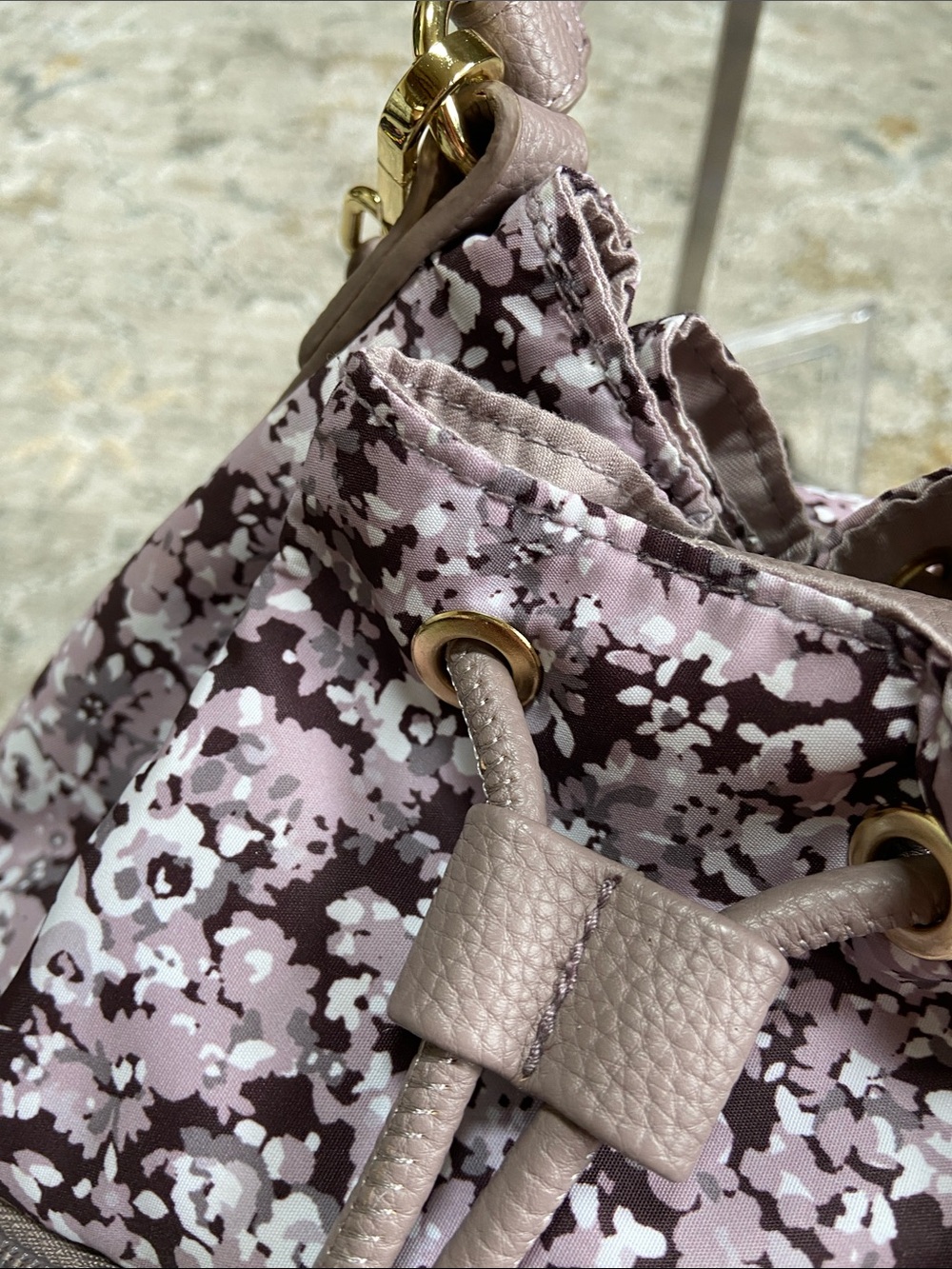 Isaac Mizrahi Mauve Plum Floral Drawstring Bucket Bag with Cardholder - Picture 3 of 13